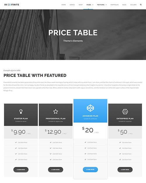 WordPress Themes with Pricing Tables WordPress Themes with Pricing Tables