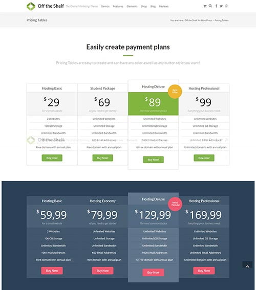 WordPress Themes with Pricing Tables WordPress Themes with Pricing Tables