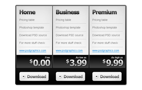 Pricing Table PSD Templates