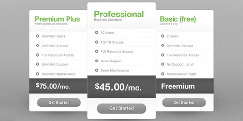 Pricing Table PSD Templates